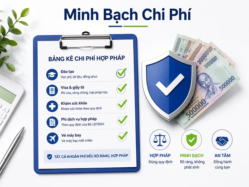 Minh bạch hóa đơn giúp người tham gia xuất khẩu lao động Đài Loan Hải Dương hoàn toàn an tâm về các khoản tài chính.