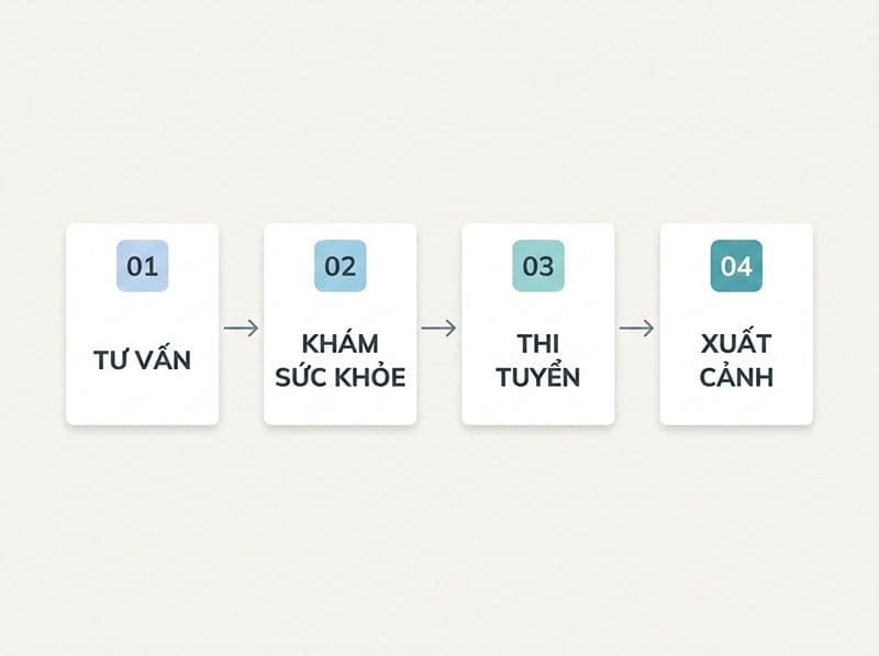 Sơ đồ tối ưu hóa quy trình 4 bước rõ ràng giúp người lao động tại các huyện Nghệ An dễ dàng theo dõi và thực hiện thủ tục.
