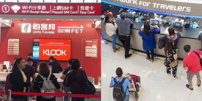 Xếp hàng mua SIM điện thoại tại sảnh đến sân bay Đài Loan