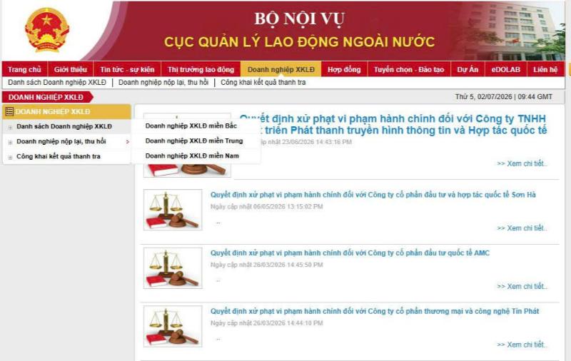 Hướng dẫn tra cứu giấy phép doanh nghiệp XKLĐ trên DOLAB